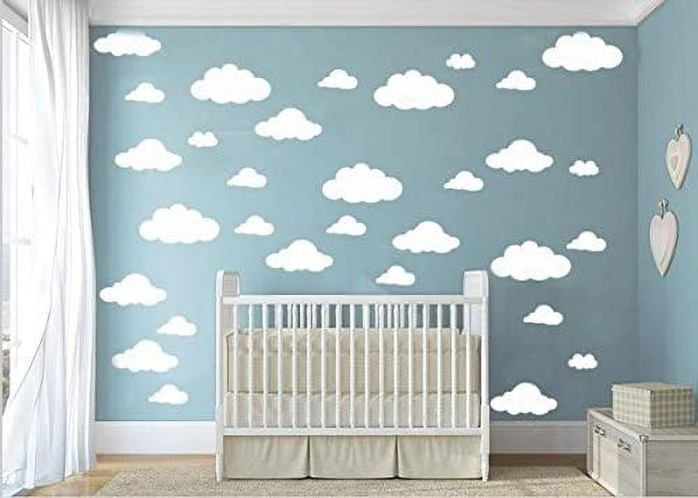 31pcs Big Clouds Vinyl Wall Decals DIY Wall Sticker Removable Wall Art Decor 4-10 inch for Living Room (White)