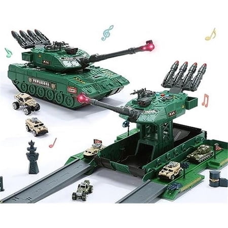 Stone 2-in-1 Army Tank Toys & Military Vehicles Playset with Rotating Turret, Catapult Track, Realistic Sound & Light for Boys