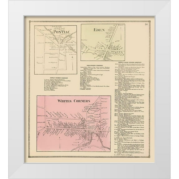 Stone 20x22 White Modern Wood Framed Museum Art Print Titled - Pontiac, Eden, White Corners New York - Stone 1866