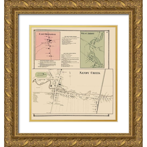 Stone 26x28 Gold Ornate Wood Framed with Double Matting Museum Art Print Titled - Sandy Creek Business District New York Landowner