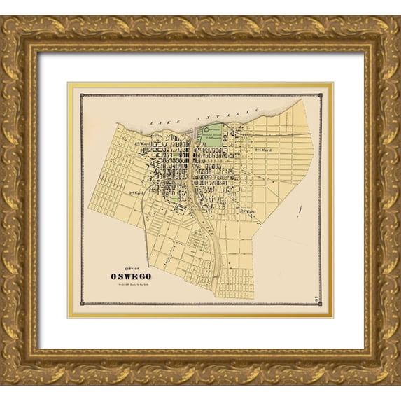 Stone 29x26 Gold Ornate Wood Framed with Double Matting Museum Art Print Titled - Oswego New York Plat - Stone 1866