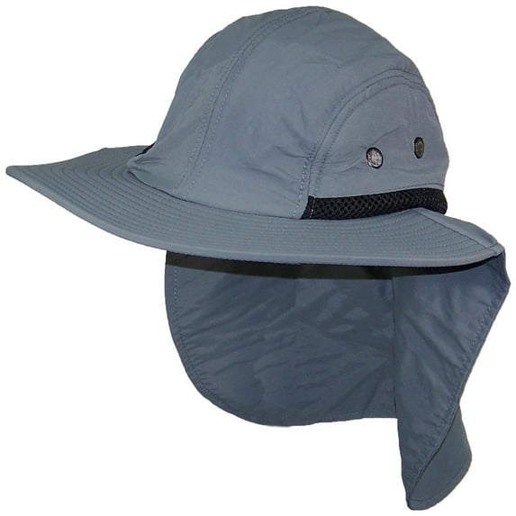 Stone Age Men/Women Wide Brim Summer Hat with Neck Flap (One Size) - Light Gray
