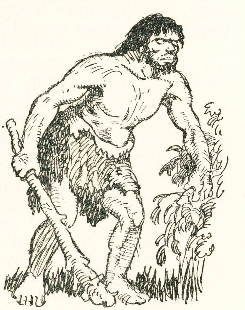 Stone Age man with club After a work c1920 Canvas Art - Ken Welsh Design Pics (12 x 15)