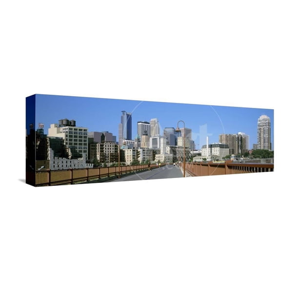 Stone Arch Bridge with Skyscrapers in the Background, Minneapolis, Minnesota, USA, Scenic Stretched Canvas Wall Art Sold by ArtCom