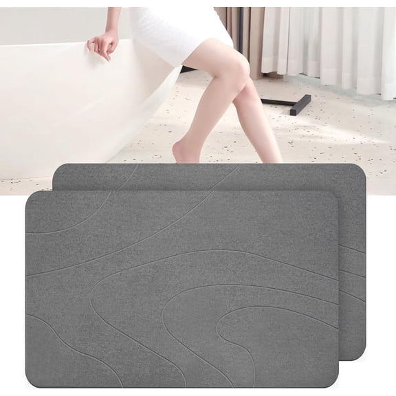 Stone Bath Mat 2 Pack, Tub & Bath Diatomaceous Earth Stone Mat - Super Absorbent Non-Slip Fast-Drying Shower Mat,Stone Bath Mats for Bathroom & Kitchen, Easy to Clean (Dark Gray 2)