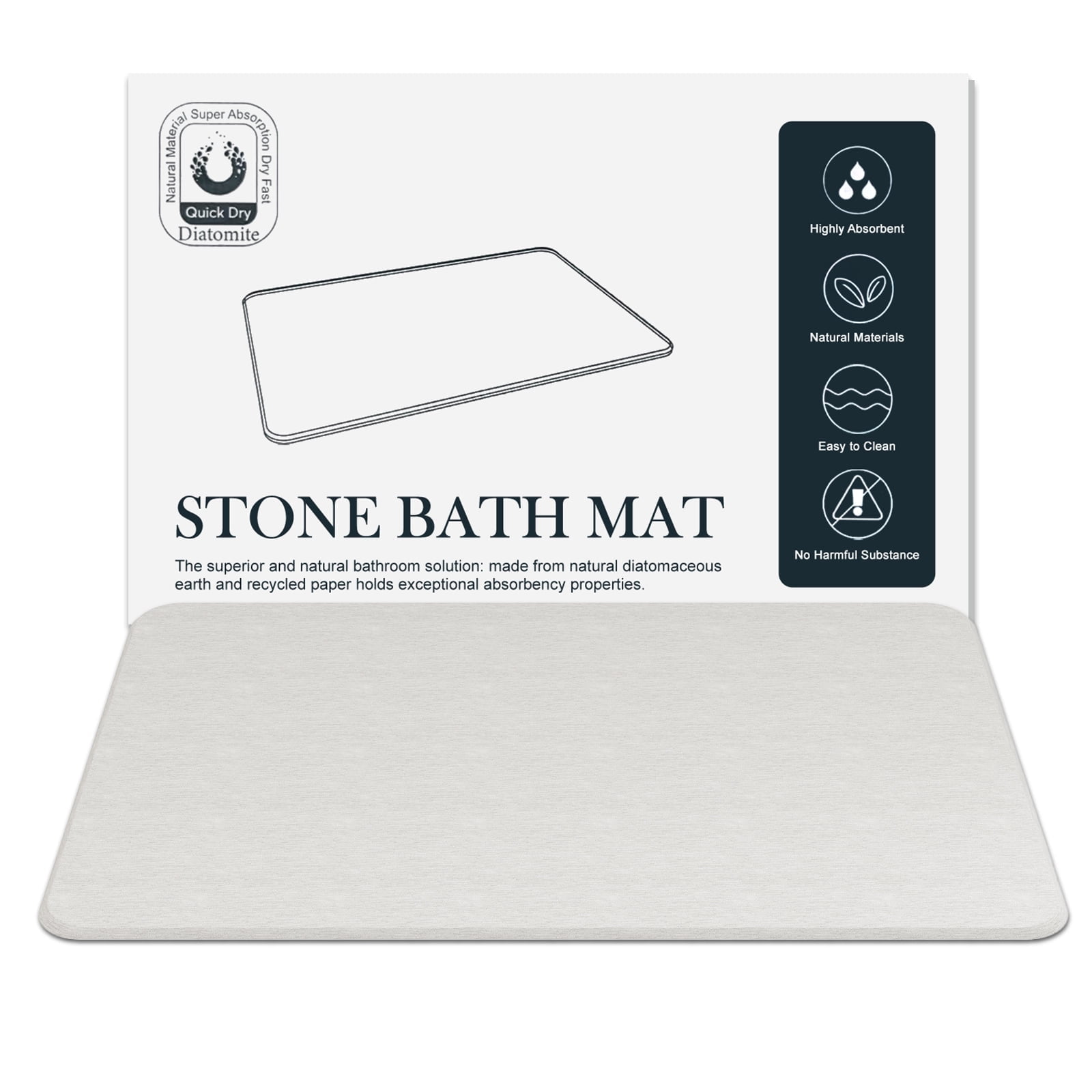 Stone Bath Mat,24x15.5Inches Non-slip Diatomaceous Earth Shower Mat ...