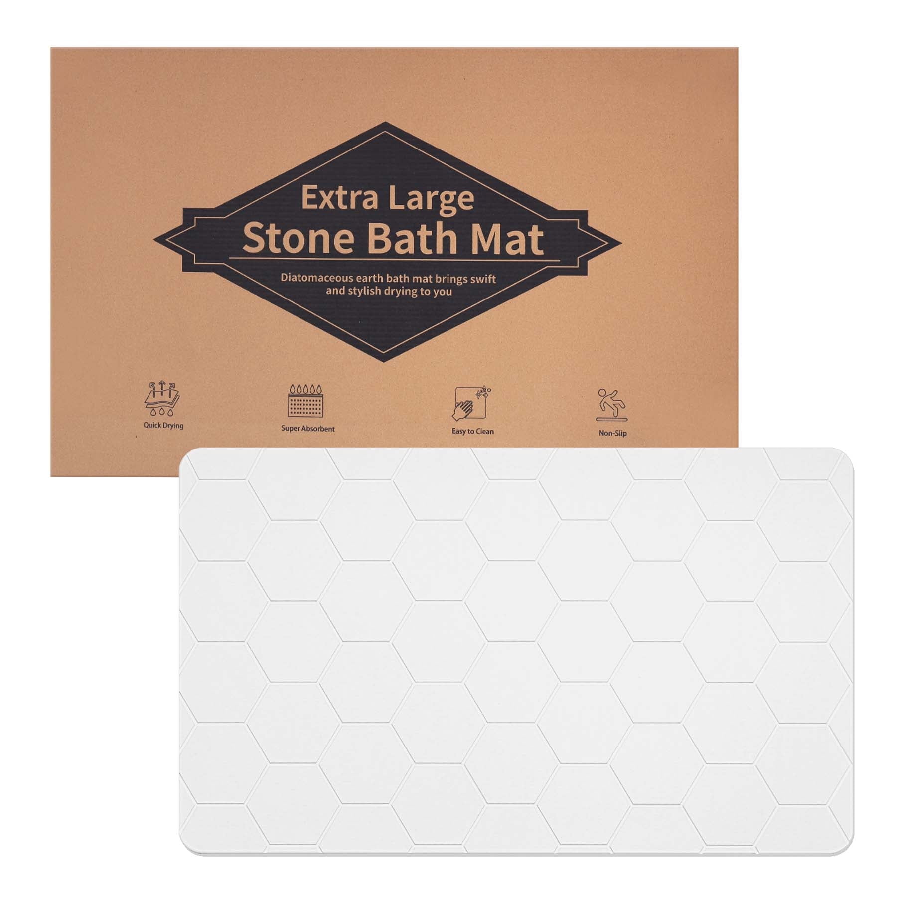 Stone Bath Mat,31.5x19.7Inches Non-slip Diatomaceous Earth Shower Mat Quick Drying Super Absorbent, Easy to Clean