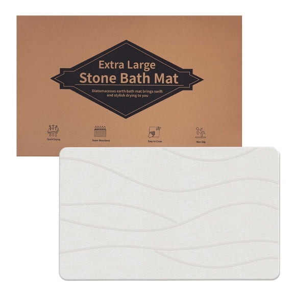 Stone Bath Mat,31.5x19.7Inches Non-slip Diatomaceous Earth Shower Mat Quick Drying Super Absorbent, Easy to Clean