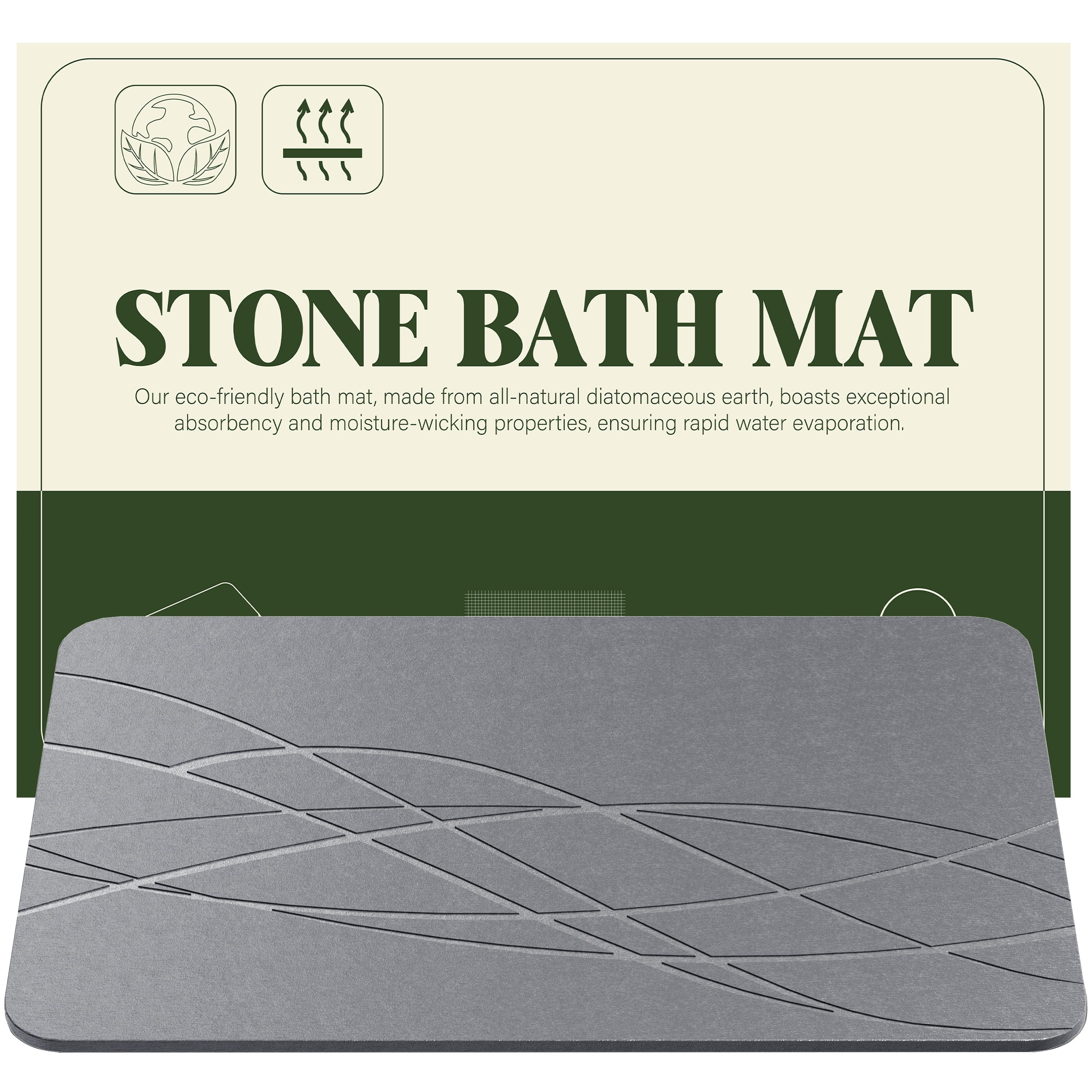 Goutoday Stone Mat 23.62 x 15.35, Fast Drying Diatomite Mud Bath Mat, Gray