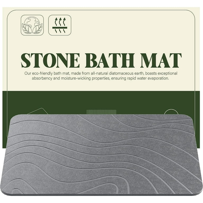 Stone Bath Mat, Diatomaceous Earth Bath Mat, 23.5 x 15.5 Fast Drying,  Anti-Slip, Super Absorbent, Stone Bath Mat for Bathroom, Light Grey 