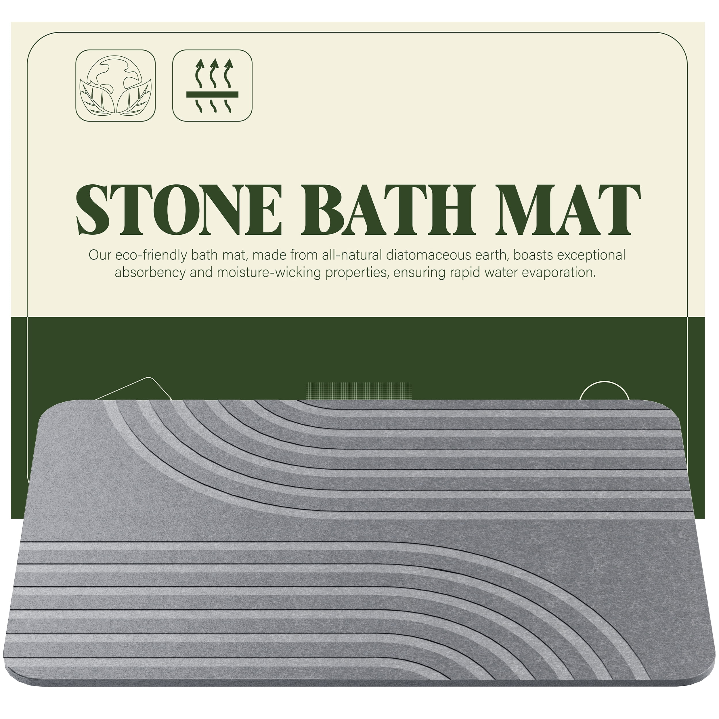 ARERQEWN Thin Diatomaceous Earth Bath Mat,Non Slip Quick Dry Bath Mats for  Bathroom,Super Absorbent Stone Bath Mat-Washable Shower Mat Bathroom Floor