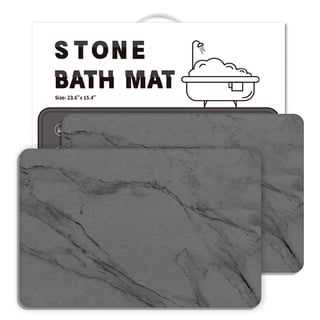 Stone Bath Mat Diatomaceous Earth Shower Mat Non-Slip Super Absorbent Diatomite Stone Bath Mats for Bathroom Floor Quick Drying(23.6''×15.4" Gray Marble)