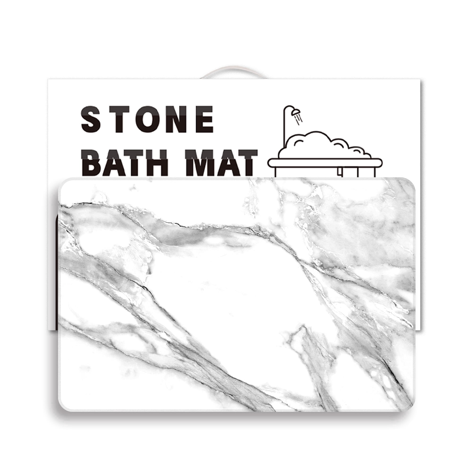 Stone Bath Mat Diatomaceous Earth Shower Mat Non-Slip Super Absorbent Diatomite Stone Bath Mats for Bathroom Floor Quick Drying(23.6''×15.4" White Marble)