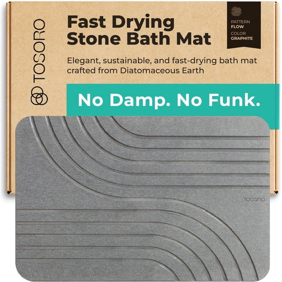 Stone Bath Mat Diatomaceous Earth Shower Non-Slip Super Absorbent Diatomite Mats for Bathroom Floor Quick Drying Natural Easy to Clean (23.5 x 15) - Graphite