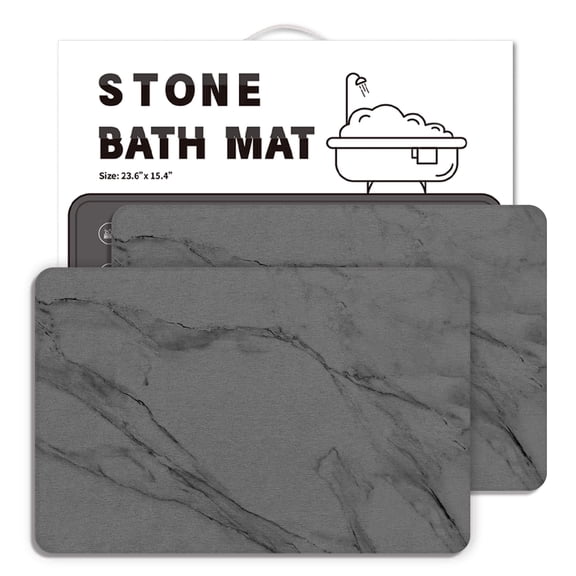 Stone Bath Mat Diatomaceous Earth Shower Mat Non-Slip Super Absorbent Diatomite Stone Bath Mats for Bathroom Floor Quick Drying(23.6''×15.4" Gray Marble)