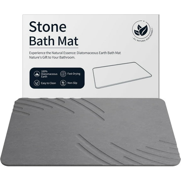 Stone Bath Mat Diatomaceous Earth Shower Mat Non-Slip Super Absorbent Diatomite Stone Mats for Bathroom Floor Quick-Drying Easy to Clean (24''*16'' Grey)