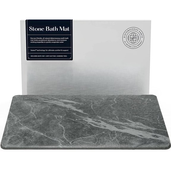 - Stone Bath Mat, Diatomaceous Earth Shower Mat, Non-Slip Super Absorbent Quick Drying Bathroom Floor Mat, , Easy to Clean (23.5 x 15 Slate)