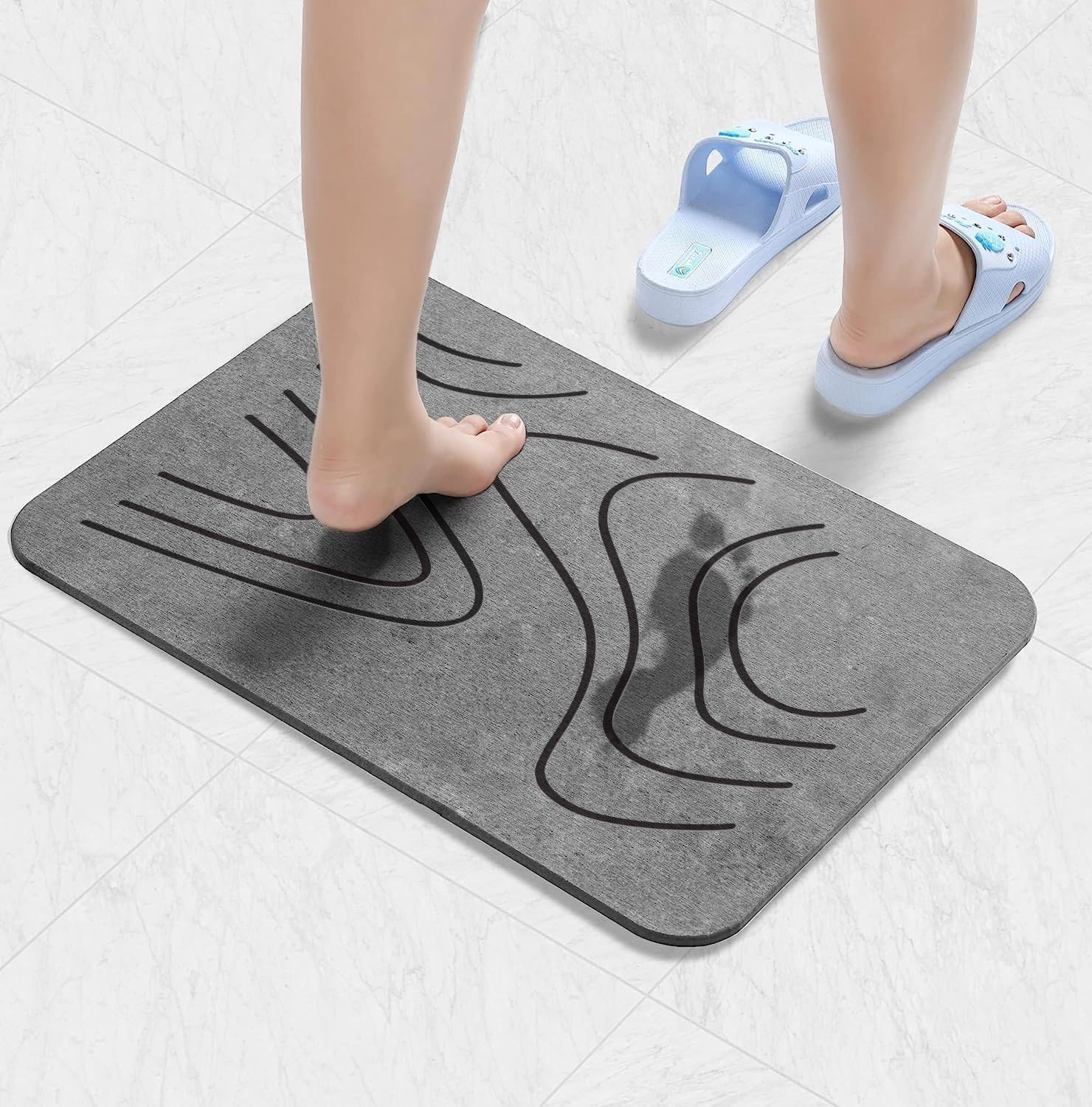 Stone Bath Mat, Diatomaceous Earth Shower Mat, Non-Slip Super Absorbent Quick Drying Floor Mat for Bathroom Kitchen