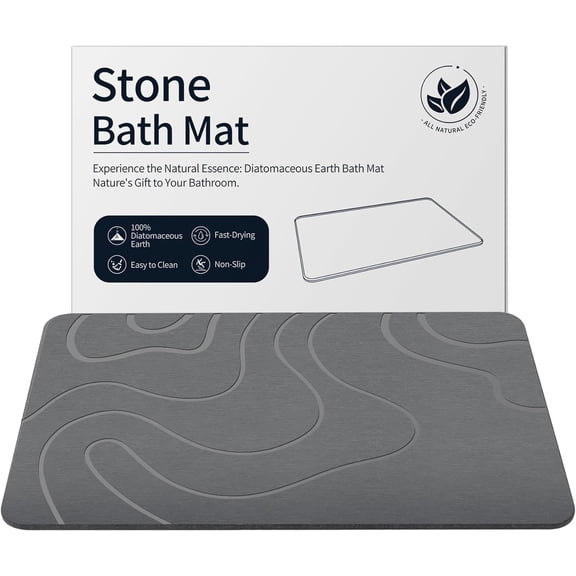 Stone Bath Mat Diatomaceous Earth Shower Non-Slip Super Absorbent Diatomite Mats for Bathroom Floor Quick-Drying Easy to Clean (24''*16'' Grey)