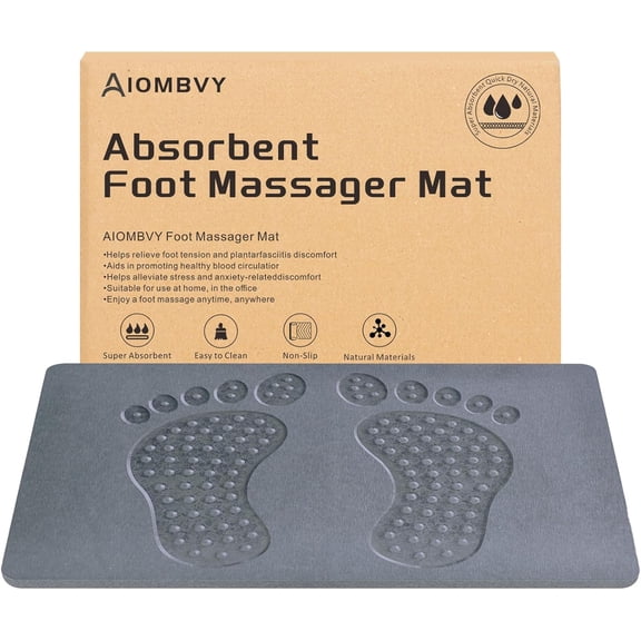 Stone Bath Mat, Diatomaceous Earth Shower Pad, Fast Drying & Super Absorbent, Non-Slip, Spa-Like Foot Massage Texture, 24x16 Inch Grey
