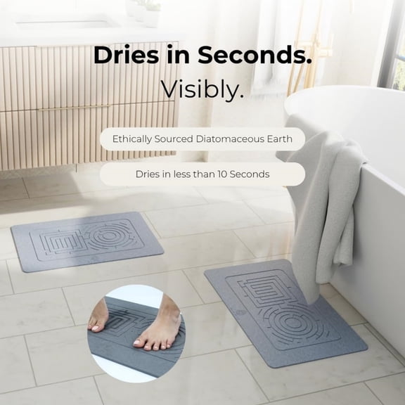 Stone Bath Mat - Instant-Drying Diatomaceous Earth Bath Mat with Rapid-Dry Maze Pattern - Super Absorbent Non-Slip - Quick Dry Stone Bath Mats for Bathroom, Kitchen - 23.6 x 15.3 in - 1pc