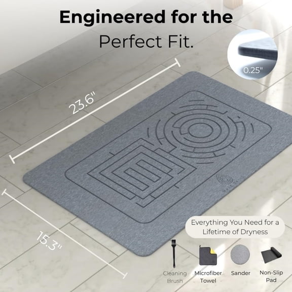 Stone Bath Mat - Instant-Drying Diatomaceous Earth Bath Mat with Rapid-Dry Maze Pattern - Super Absorbent Non-Slip - Quick Dry Stone Bath Mats for Bathroom, Kitchen - 23.6 x 15.3 in - 1pc