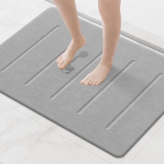 Stone Bath Mat Large, 32" x 20" Diatomaceous Earth Bath Mat for Bathroom, Super Absorbent Quick Drying Bathroom Stone Mat, Non-Slip Diatomite Shower Mat, Easy to Clean, Light Grey