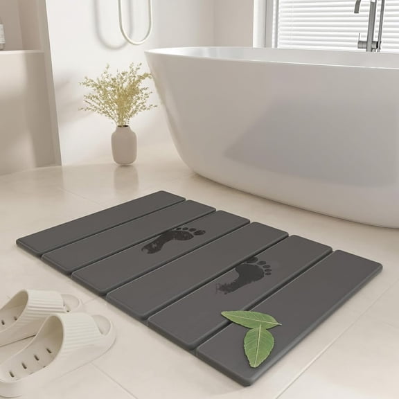 Stone Bath Mat - Non-Slip Foldable Diatomite Bath Mat 23.6 x 15.3, Super Absorbent & Quick Drying Bathroom Mat | Easy to Clean Shower Floor Mat, Dark Gray