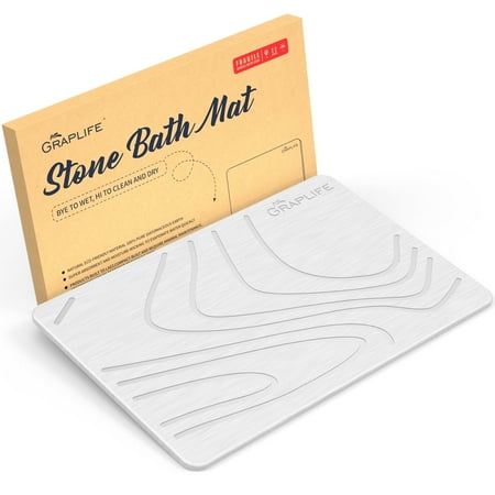 Stone Bath Mat, Non-slip Diatomite Bathroom Shower Mat, 23.6x15", Quick Drying Mat, White