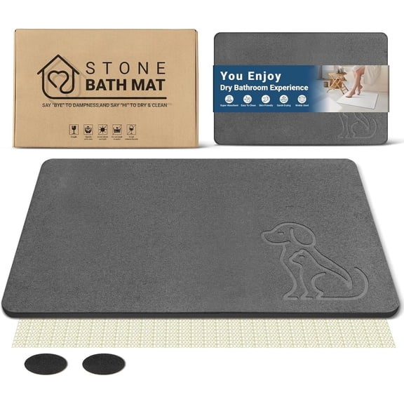 Stone Bath Mat Quick Dry Diatomaceous Earth Bath Mat Non-Slip Shower Stone Bathmat Super Absorbent Water Diatomite Bathroom Floor Pad Elegant,,Esay to Clean (Pet -Darkgray)