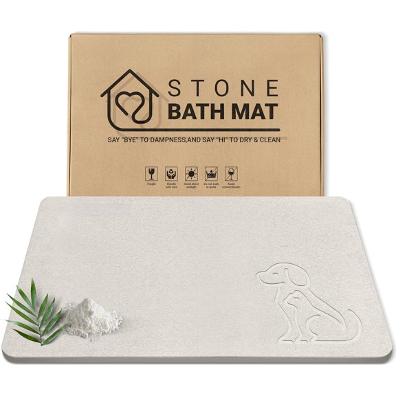 Stone Bath Mat Quick Drying Absorbent Shower Mat Diatomaceous Earth Pad Bathroom Floor Bathtub Pad Non-Slip Easy to Clean Bathroom Essentials (Pet -Beige)