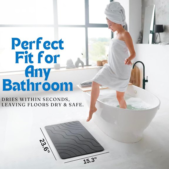 Stone Bath Mat Quick Drying Diatomaceous Earth Bath Mat Non Slip Shower Mat Super Absorbent Stone Bath Mats for Bathroom, Floor, Kitchen Counter, Easy to Clean (23.6 X 15.3, Dark Gray)