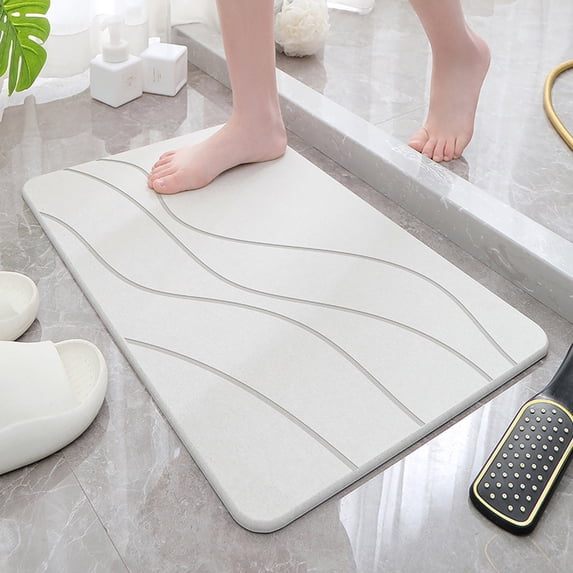 Stone Bath Mat,Quick Drying Non-Slip Diatomaceous Earth Bath Mat, Absorbent Shower Rug, Easy to Clean For Bathroom Kitchen Entryway - 23.6" × 15.7" (White)