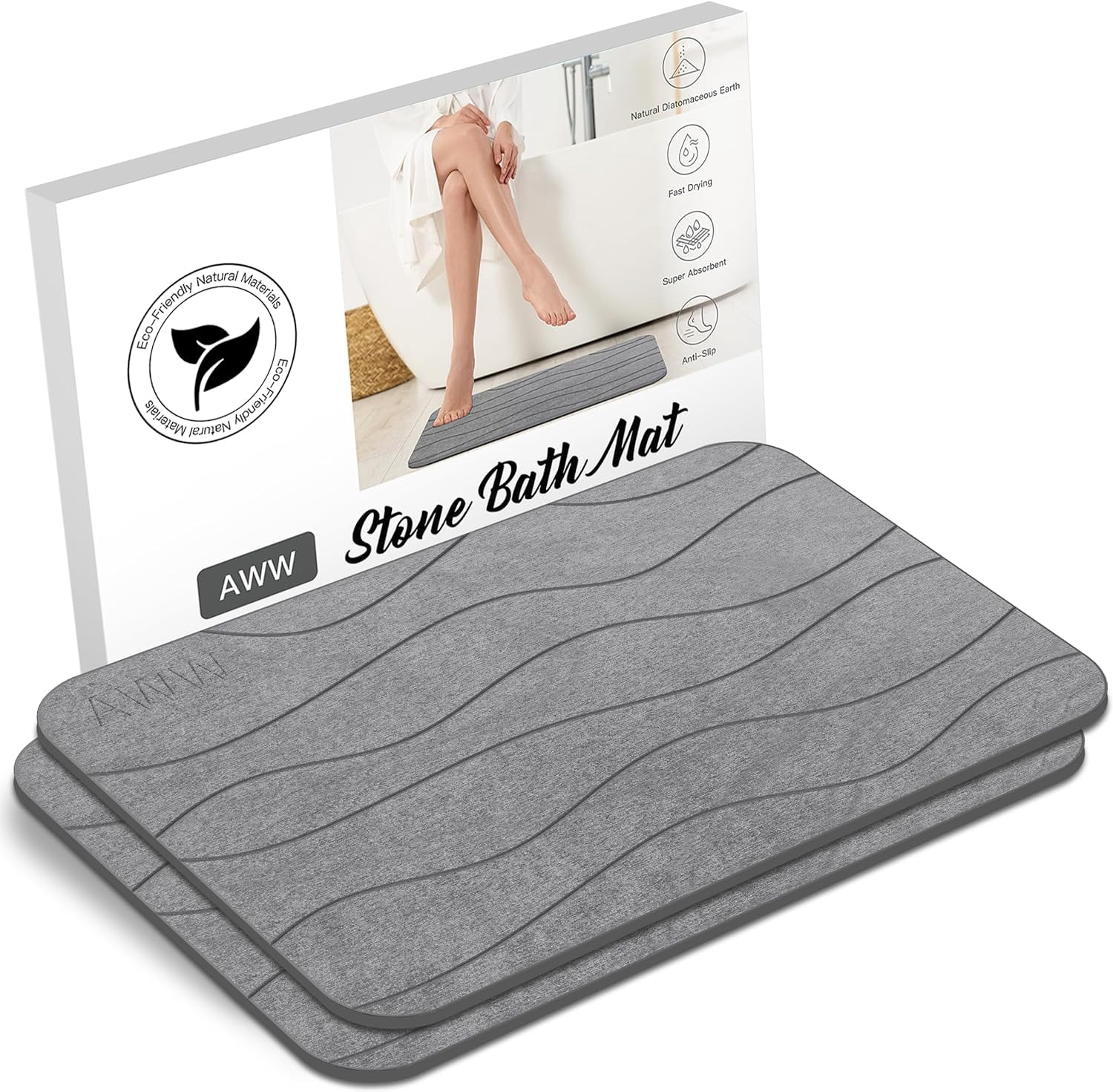Stone Bath Mat, Super Absorbent Diatomaceous Earth Bath Mat, Non-Slip ...