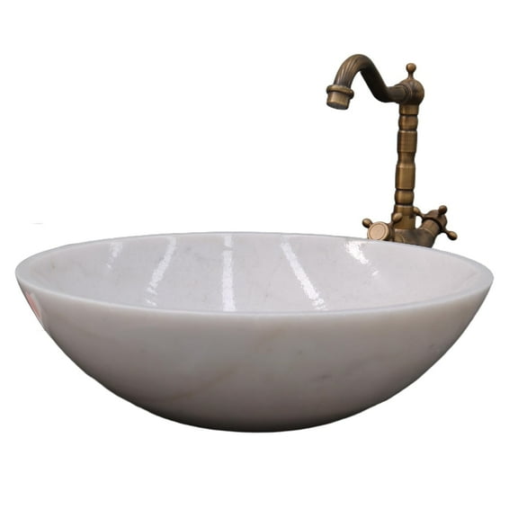 Stone Bathroom Sink 17inch White Round Shape Vessel Bowl Polished Finished basin