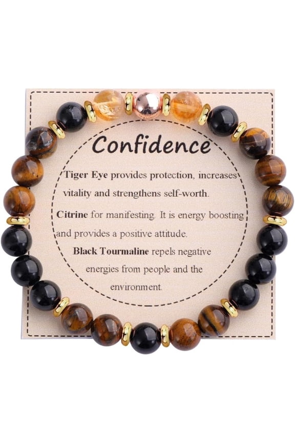 Stone Bead Bracelet for Women, Natural Gemstones Balance Protection Bracelet, Spiritual Crystal Beads Bracelet Anxiety Relief with Meaning Card