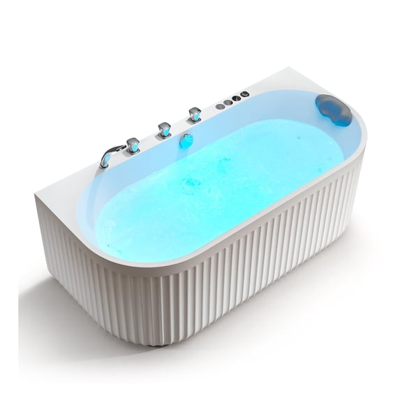 Stone Bell 67 in. Flatbottom Freestanding Whirlpool and Air Bathtub with Center Drain and Faucet in White and Chrome