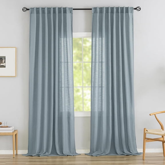 Stone Blue Back Tab Curtains 144 Inches Extra Long Ceiling to Floor for Villa Rustic,2 Panels Hooks Belt Pinch Pleated Easy Sliding Curtains Light Filtering Privacy Sheer Drapres W52 x L144