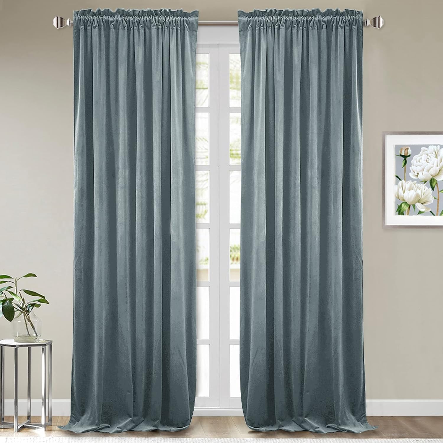 Curated visual reference: Picture Idea: Stone Blue Velvet Elegant Thermal Insulated Drapes Heavy Soft Noise