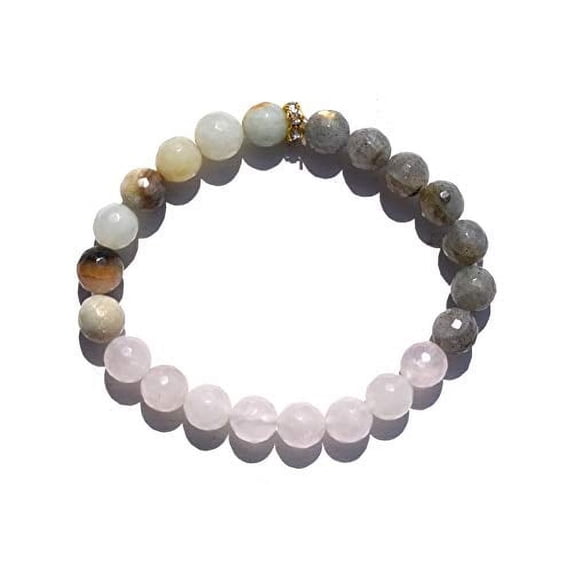 Stone Bracelets For Overcoming Anxiety Amazonite, Rose Quartz, Labradorite 8 Mm Bead Natural Healing Crystal Reiki Chakra Balancing Stone.-B08BP1