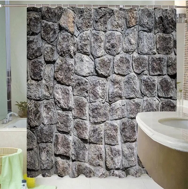 Stone Brick Wall Bathroom Shower Curtain Fabric Waterproof Garden