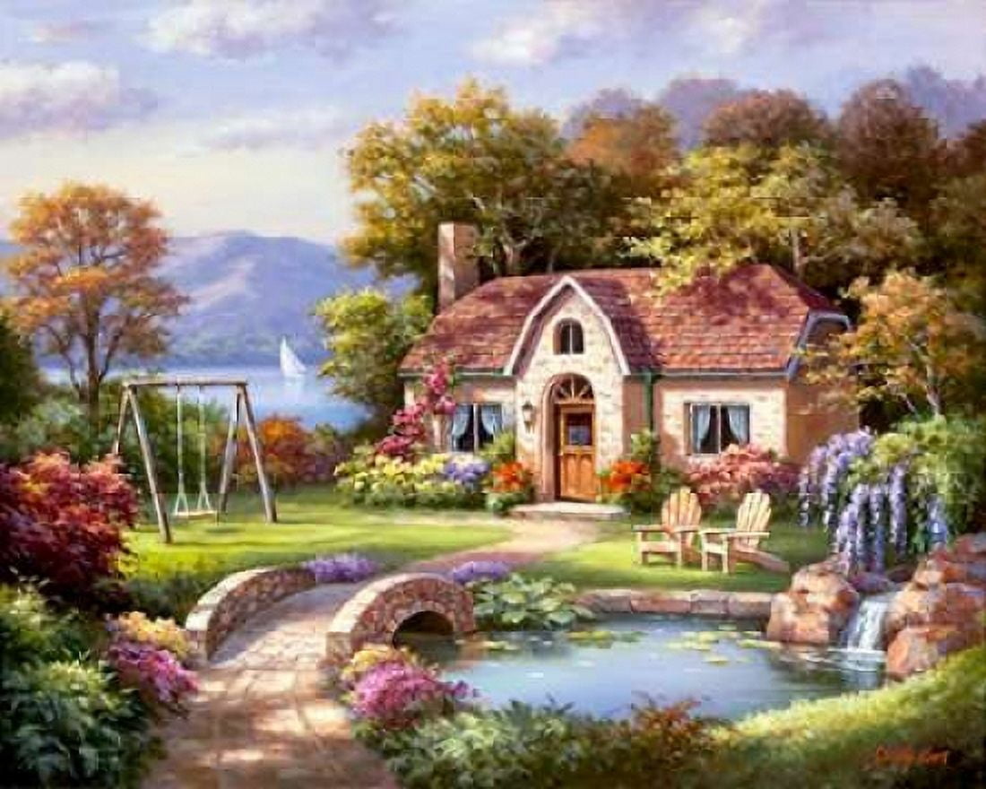Stone Bridge Cottage Canvas Art - Sung Kim (24 x 30)