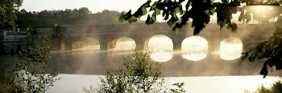 Stone Bridge In Fog Loire Valley France Canvas Art - Panoramic Images (18 x 6)