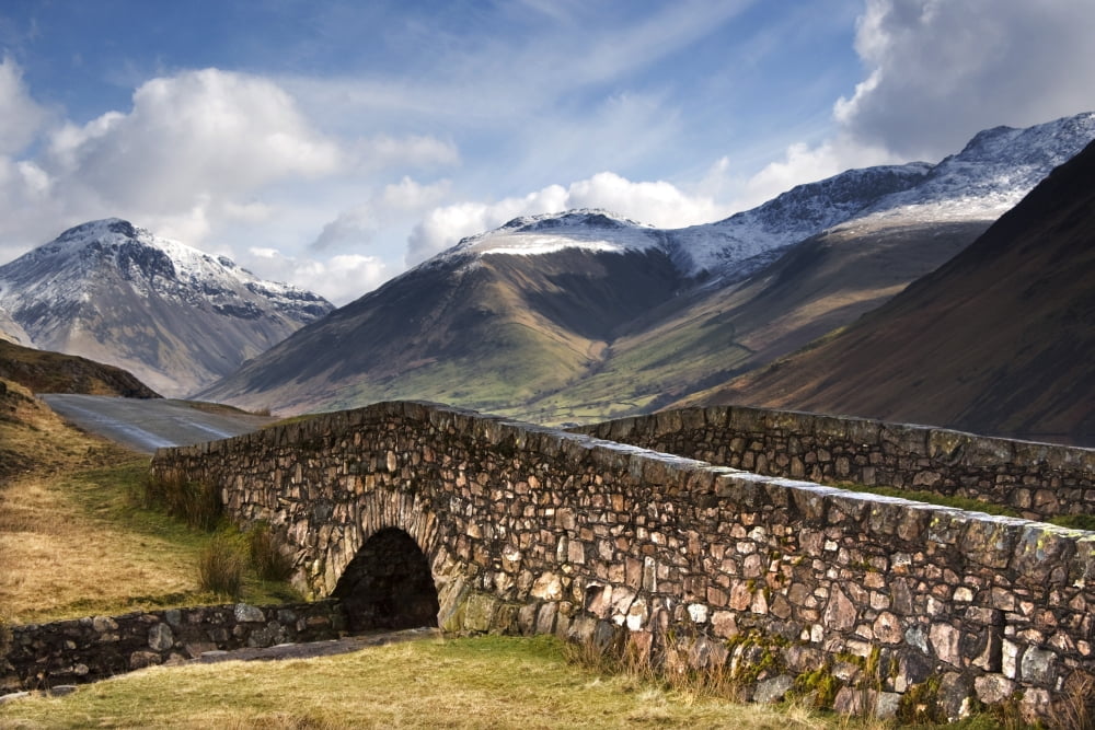 Stone Bridge In Mountain Landscape Lake District Cumbria England United Kingdom Canvas Art - John Short Design Pics (17 x 11)