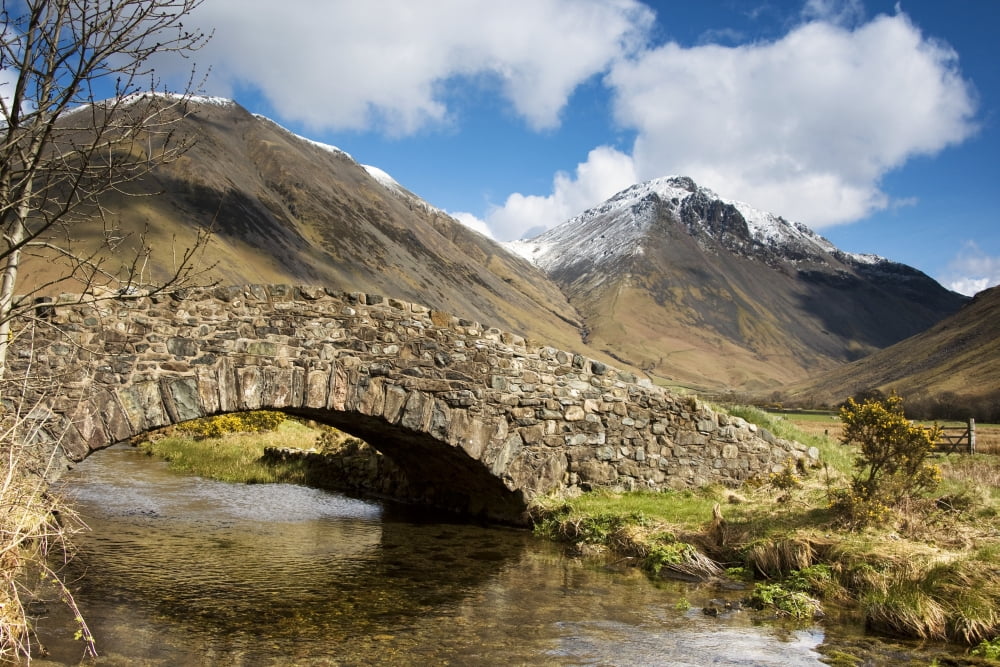 Stone Bridge In Mountain Landscape Lake District Cumbria England United Kingdom Canvas Art - John Short Design Pics (17 x 11)