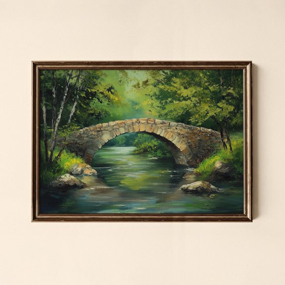 Stone Bridge Landscape River Scene Art, Unframed Poster