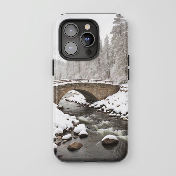 Stone Bridge Winter Nature Scene For All iPhone Series Tough Phone Case Landscape