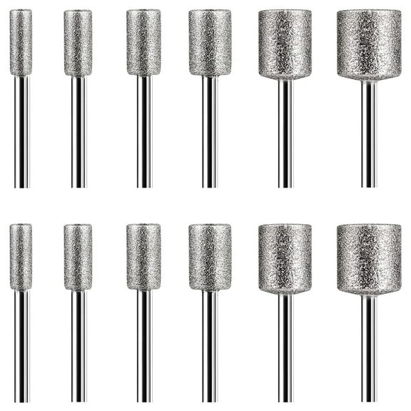 Stone Carving Set,12PCS Burr Bits for Stone Rocks Glass Ceramics Rotary Tools(4mm 5mm 6mm 8mm 10mm 12mm)