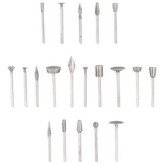 Stone Carving Set Diamond Burr Bits,20PCS Polishing Kits Rotary Tools Accessories with 1/8 Inch Shank for