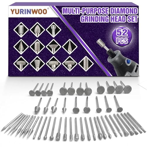 Stone Carving Set Diamond Grinding Bit Compatible with Dremel, 52Pcs Polishing Kit Diamond Bits 1/8" (3mm) Shank Accessories for Stone Glass Ceramics Carving, Polishing, Grinding$$